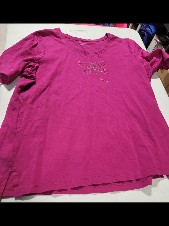 Allison Daley Tops - Allison Daley Fuchsia Short Sleeve Tee with Rhinestone Bow